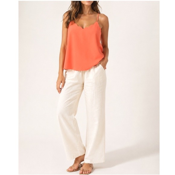 J.Crew Tops - J.Crew Scalloped Cami Tank Top Coral Peach Strappy Sleeveless Blouse Size 6